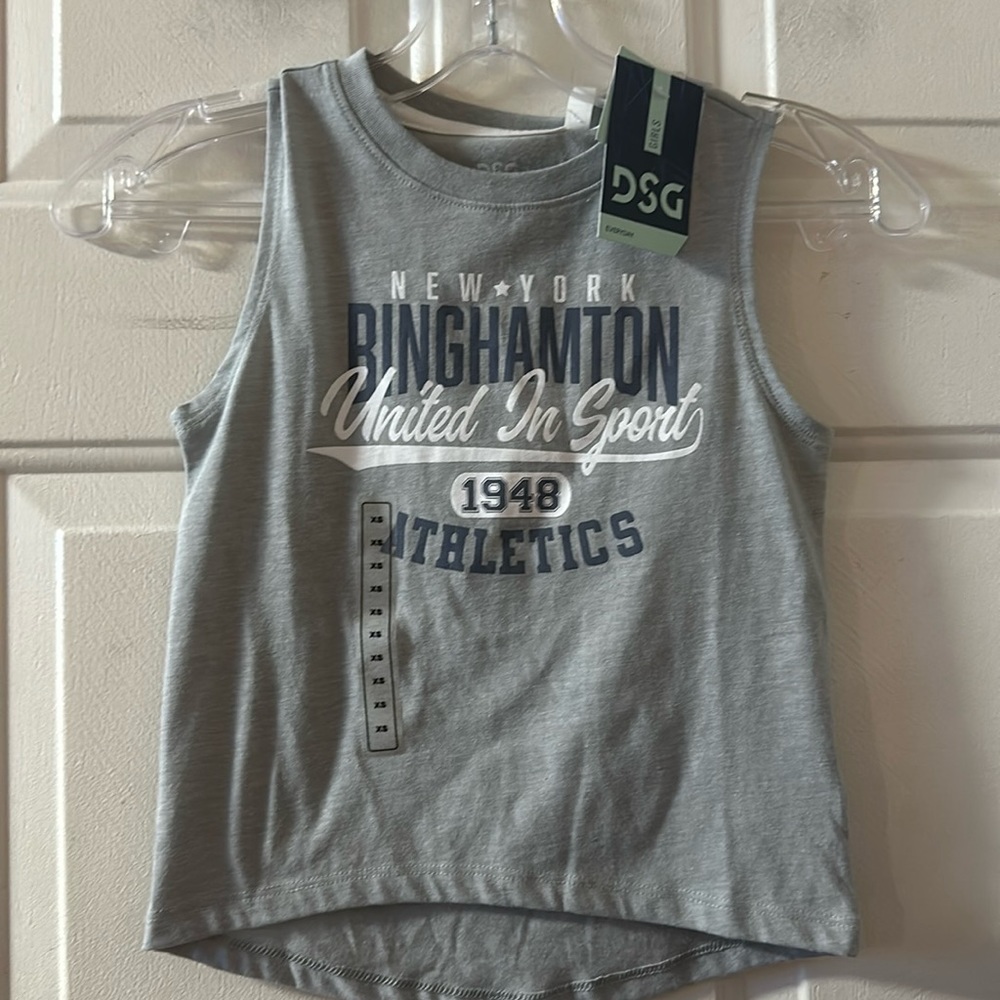 DSG Boyfriend Graphic Muscle Tank: GRAY: NEW WITH TAGS: SIZE XS (6/7)